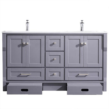 Eviva Booster 60 in. Double Sink Vanity with White Carrara Marble Countertop Vanity Eviva Gray